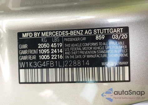 2020 Mercedes-Benz A 220 4Matic from USA, damaged, VIN W1K3G4FB1LJ228814